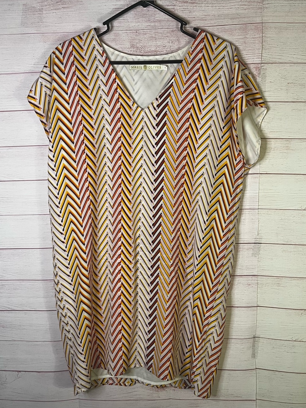 Marie Oliver Andi 100% Silk Stripe ZigZag Chevron Print Dress Size Medium